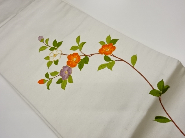 JAPANESE KIMONO / KINKOMA EMBROIDERY CAMELLIA PATTERN NAGOYA OBI